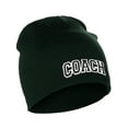 thumbnail image 2 of I&W Sports Team Coach Arch Letters Winter Knit Cuffless Beanie 3D Raised Layers, Dk Green Beanie White Black, 2 of 2
