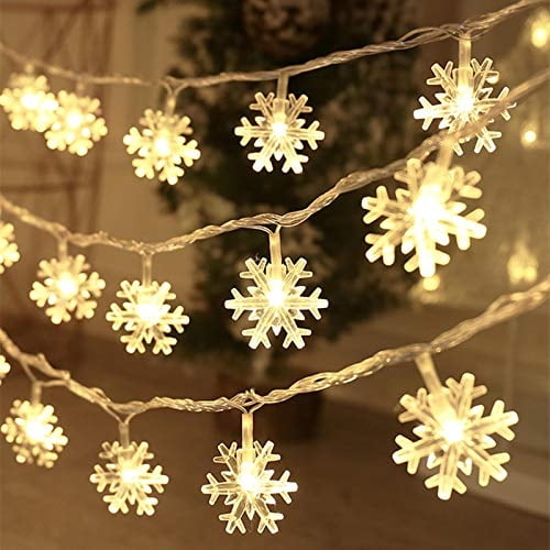 Luces navideñas CESOF de 20 pies y 40 LED en forma de copo de nieve, color blanco cálido