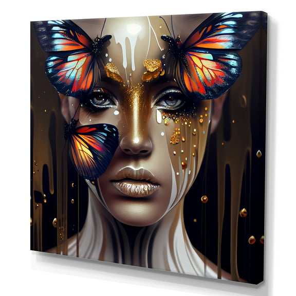 Designart Sensual Woman With Colorful Butterfly VII Canvas Wall Art