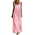 thumbnail image 2 of Costeam Womens Square Neck Sleeveless Maxi Dress Floral Embroidery Wide Strap Loose Linen Blend Flowy Long Tank Sundress with Side Pockets Outfit, 2 of 6