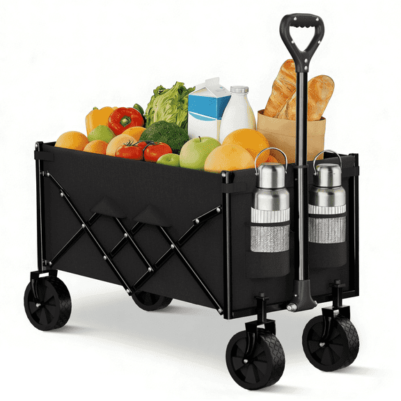 Favoyard Collapsible Wagon, Portable Folding Wagon with All-Terrain Wheels and Adjustable Handle for Grocery Camping Shopping Garden, 100L and 330lbs