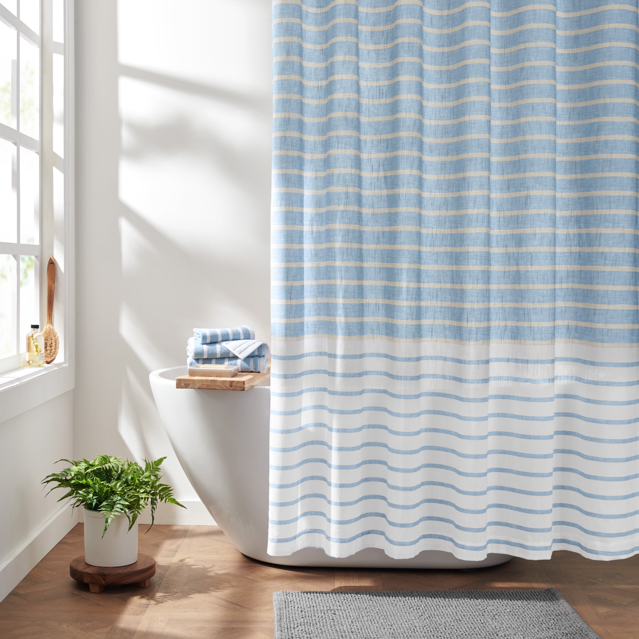 Gap Home Easy Stripe Organic Cotton Shower Curtain Blue 72"x72" - Walmart.com