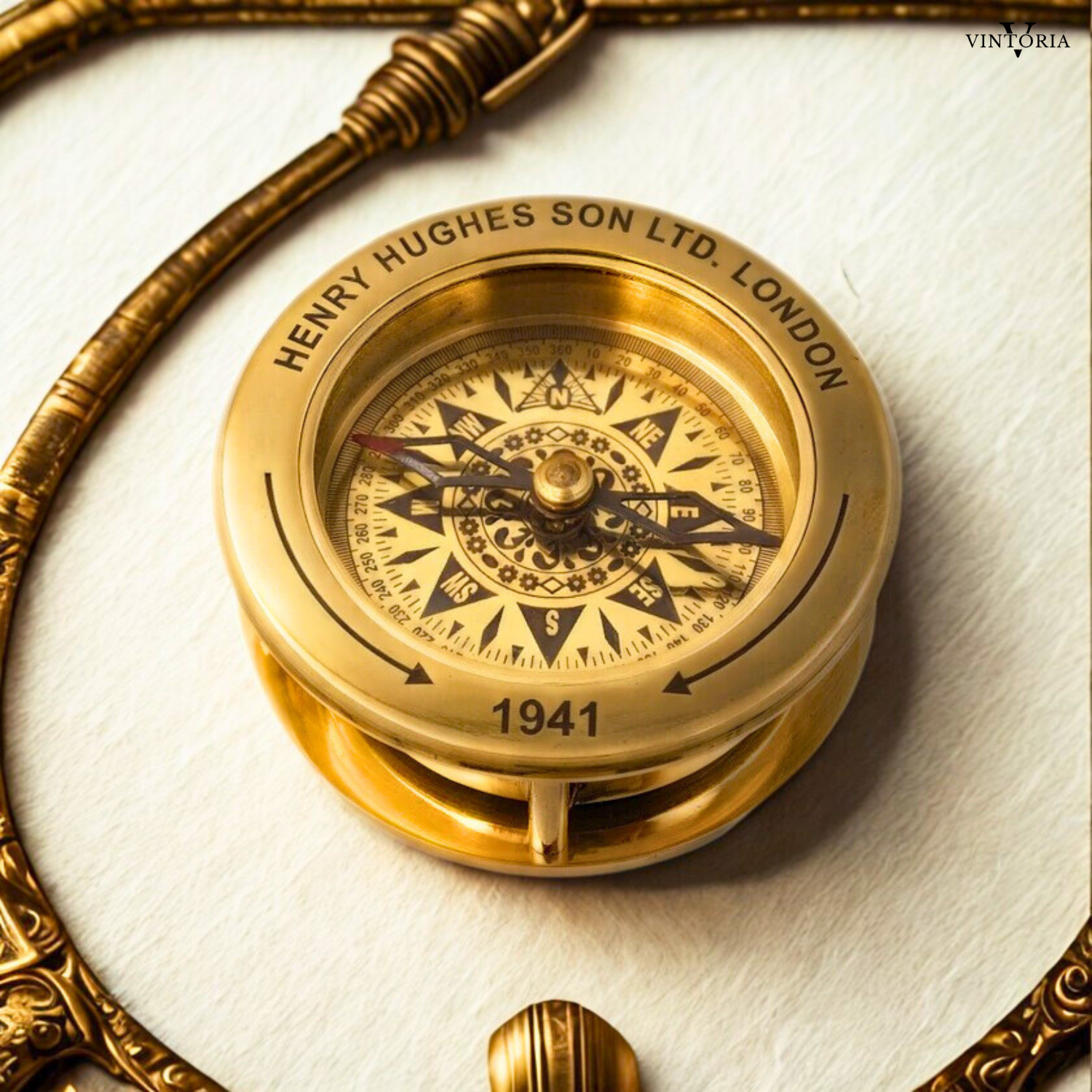 Brass Twin Compass 3" with Magnifying Glass & Leather Case Nautical Marine Gift