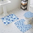 thumbnail image 3 of Blue Rose Bathroom Rugs Set Spring Watercolor Flowers Non Slip Absorbent Soft Bath Mats 3 Piece Set with Bathroom Rug, U-Shaped Floor Mat, Toilet Seat Cover Small Size, 3 of 9
