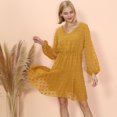 thumbnail image 2 of V Neck Sheer Bishop Sleeve Clip Dot Light Dress Above Knee Length, 2 of 3