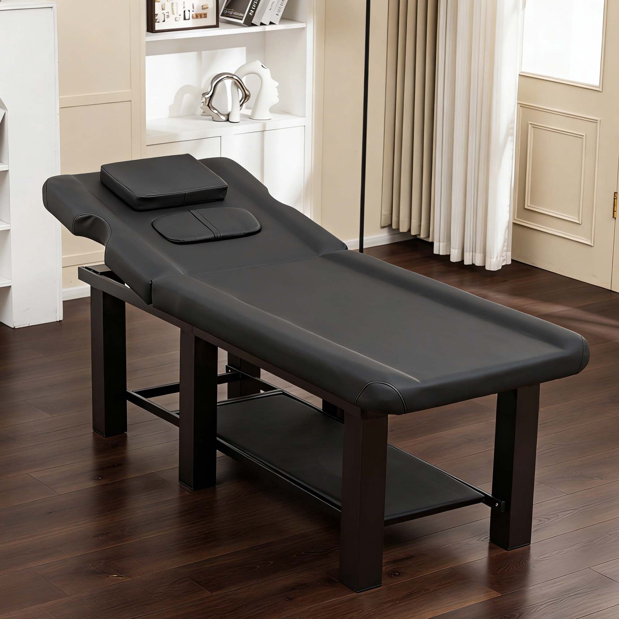 Miniyam 72.7" x 27.5" x 24.0" Massage Table – Adjustable Backrest 0-15°, Detachable Headrest, Bottom Storage, Waterproof Cushion, Steel Frame, 330 lbs – Black