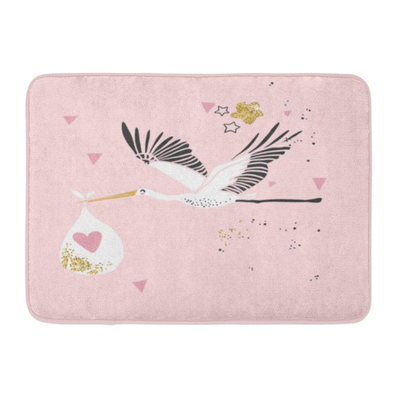 GODPOK Arrival Pink Girl Shabby Chic with Cute Stork with Baby Announcement Day Rug Doormat Bath Mat 23.6x15.7 inch