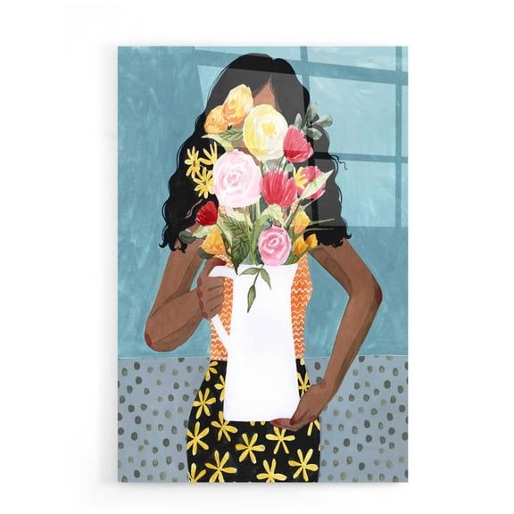 Epic Art 'Flower Vase Girl I' by Grace Popp, Acrylic Wall Glass, 16"x24"