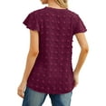 thumbnail image 5 of JWD Women’s V Neck Ruffle Short Sleeve Blouse Swiss Dot Flowy Shirt Summer Casual Lightweight Top Wine red-M, 5 of 6