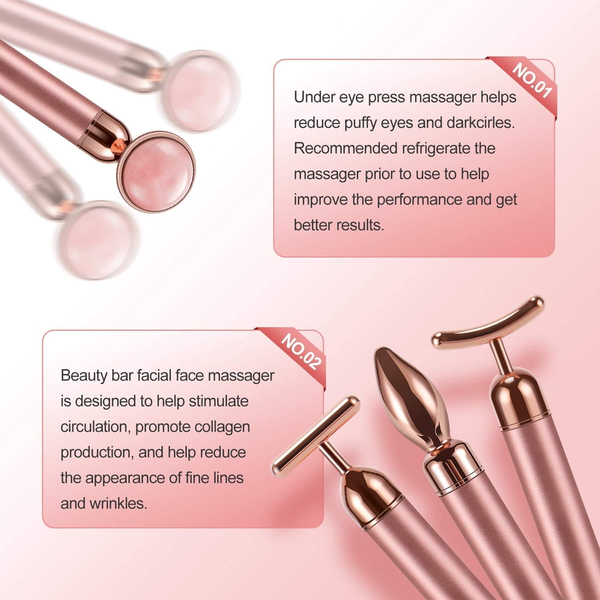 4-in-1 Face Massager Roller 24k Golden Face Roller, Arm Eye Nose Massage for Face Facial Massager Skin Care Tools - Rose Red