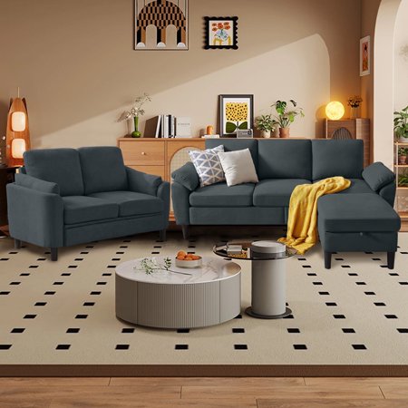 Soscana Sectional Sofa with Reversible Storage Ottoman and Loveseat,Modern Living Room Furniture Set for Home Apartment Studio Office, 3 Seat L Shaped Couch+Ottoman+2 Seat Sofa