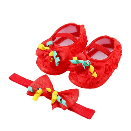 

Jxzom Baby Girl Non-Slip Soft Sole Crib Shoes with Headband Cute Mary Jane Flats with Bow Flower