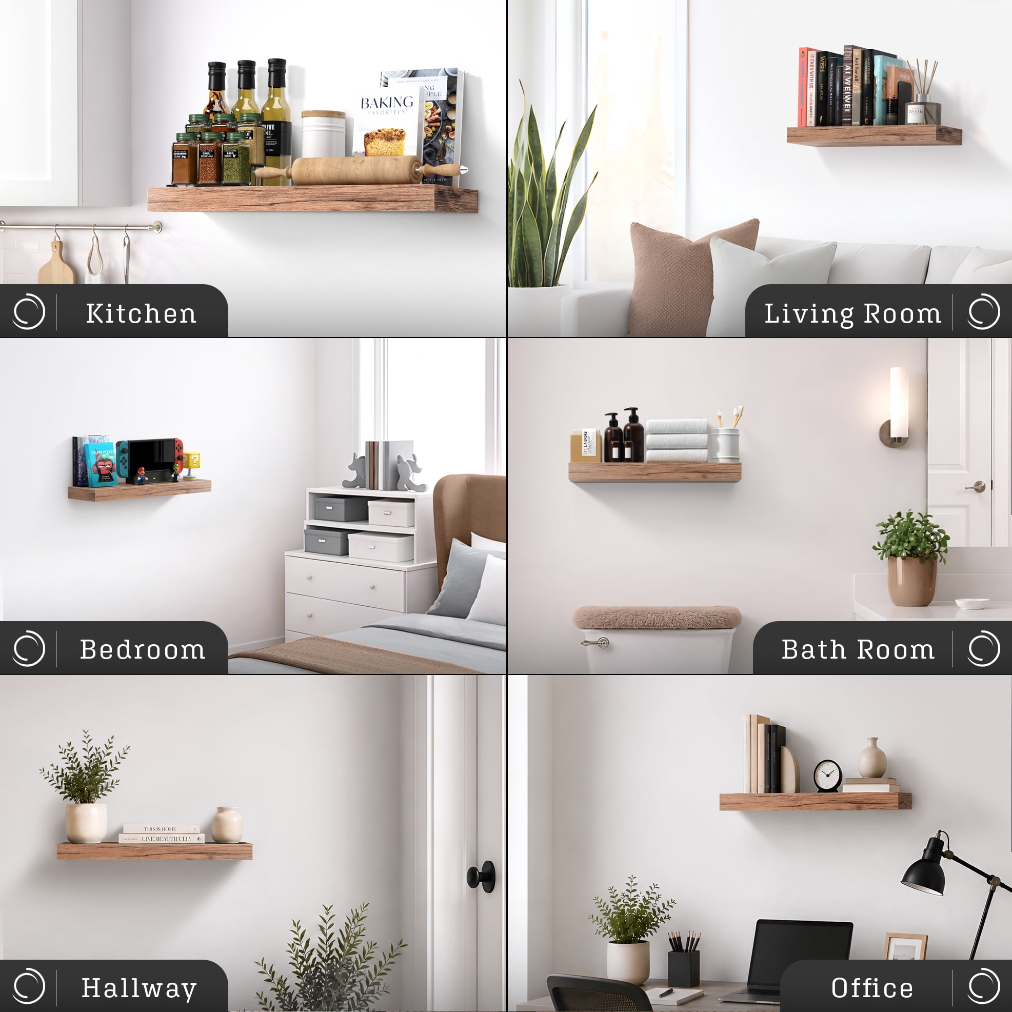 Sorbus 16.25" Floating Wall Shelf, Mahogany, Invisible Brackets, Bathroom, Bedroom & Home Decor