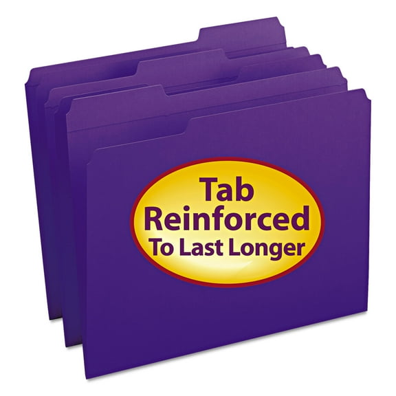 1/3-Cut Tabs Assorted Letter Size 0.75 in. Expansion Reinforced Top Tab Colored File Folders - Purple (100/Box)