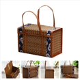 thumbnail image 3 of 3X Picnic Woven Basket Wicker Storage Bag Handle Folded Fruit Shopping Food Handle Rattan Grass Foldable Bamboo Basket B, 3 of 7