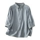 thumbnail image 2 of mfyjkho Tops Para Mujer, Blusa De Moda Para Mujer Con Cuello Vuelto, Mangas 3/4 Y Botones Bordados De Lino Sintético Tops De Tallas Grandes Xl, 2 of 8