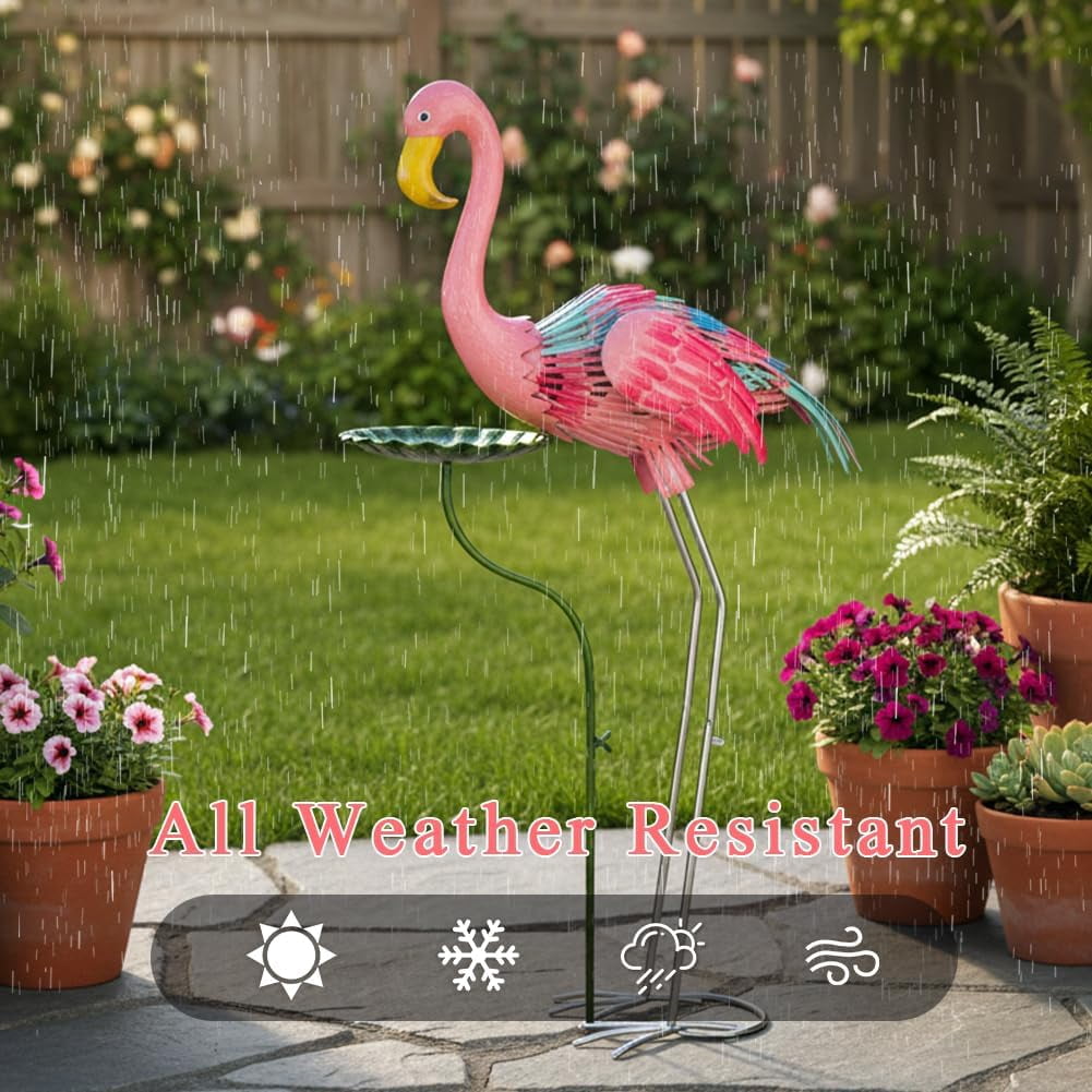 Metal Crane Garden Statue for Outside, Large Heron Outdoor Statues with Leaf Tray, Elegant Crane Yard Art Garden Decor for Garden Yard, Porch