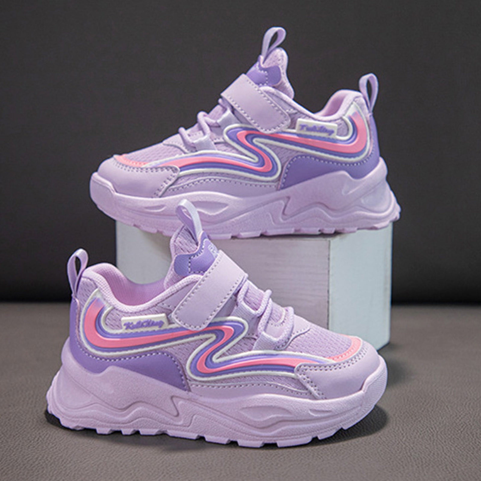Povozer Girls Tennis Shoes Lightweight Sports Kids Sneakers Lace-up for Running/Walking, Toddler/Little Kid/Big Kid(Purple,3.5)