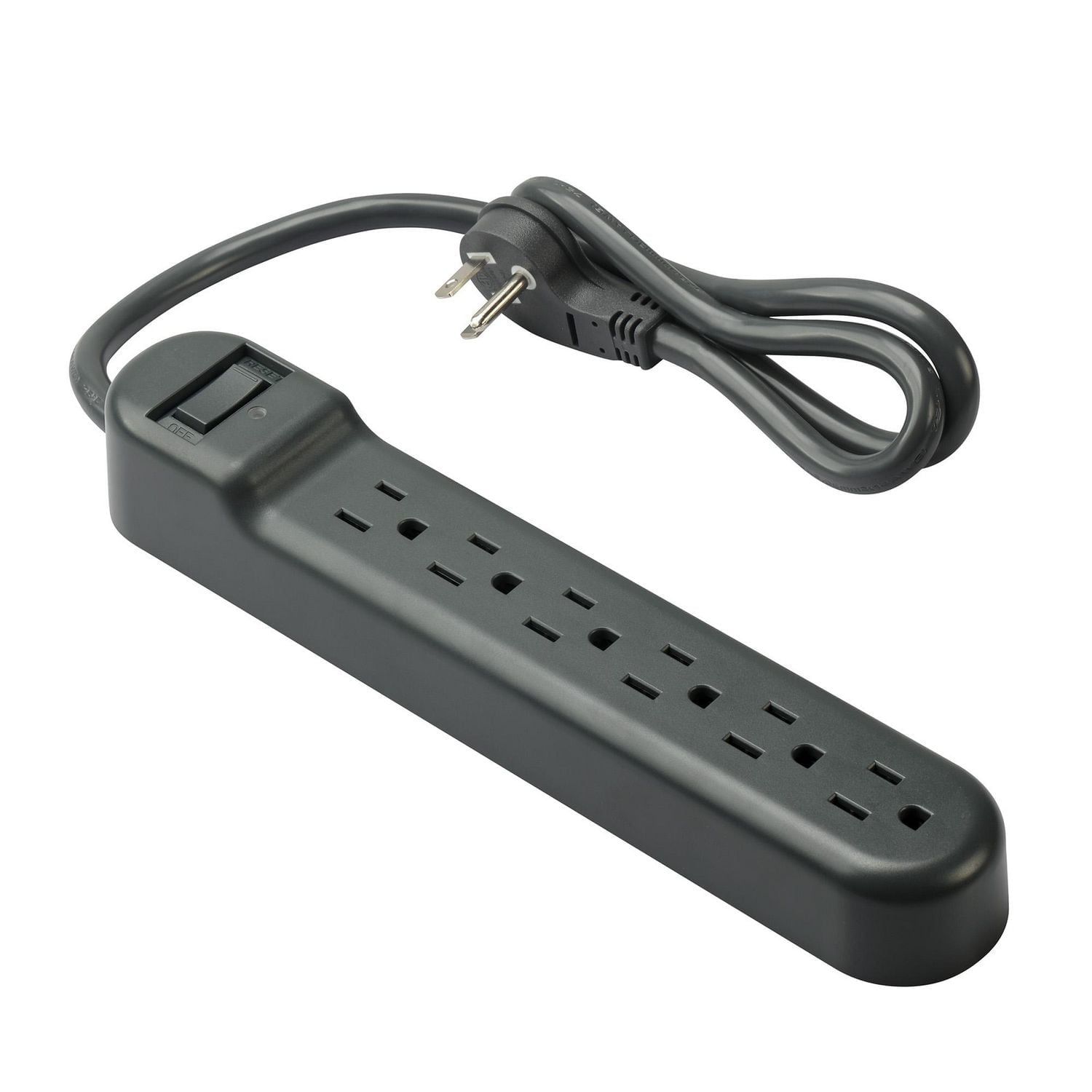 onn. 2.5 FT./76.2 cm 6-Outlet Surge Protector, Integrated Circuit Breaker