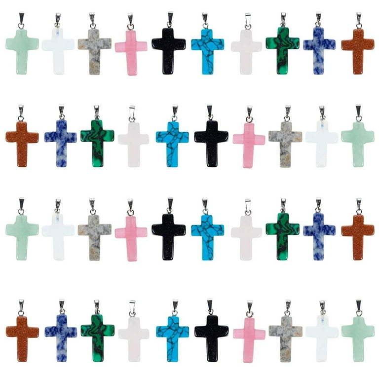 40 Piece Cross Charms for Jewelry Making, Bracelets, with Bail, Storage  Case, Natural Gemstone Pendants for Necklaces, DIY Crafts, Keychains (10  Colors) 