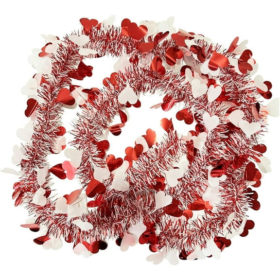 Jessee Valentine’s Day Decor, 6.6FT Valentine Heart Tinsel Garland, Metallic Twist Shiny Hanging Garland Ornaments for Indoor Outdoor Home, Wedding & Galentine’s Party Decorations