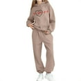 thumbnail image 3 of DAETIROS Girls 2-Piece Sweatsuit Hoodie Jogger Set, Cute Heartbeat Print Matching Outfit, Soft Kids Play & Lounge Wear Khaki Sizes 3T-14,Size 7-8T, 3 of 5