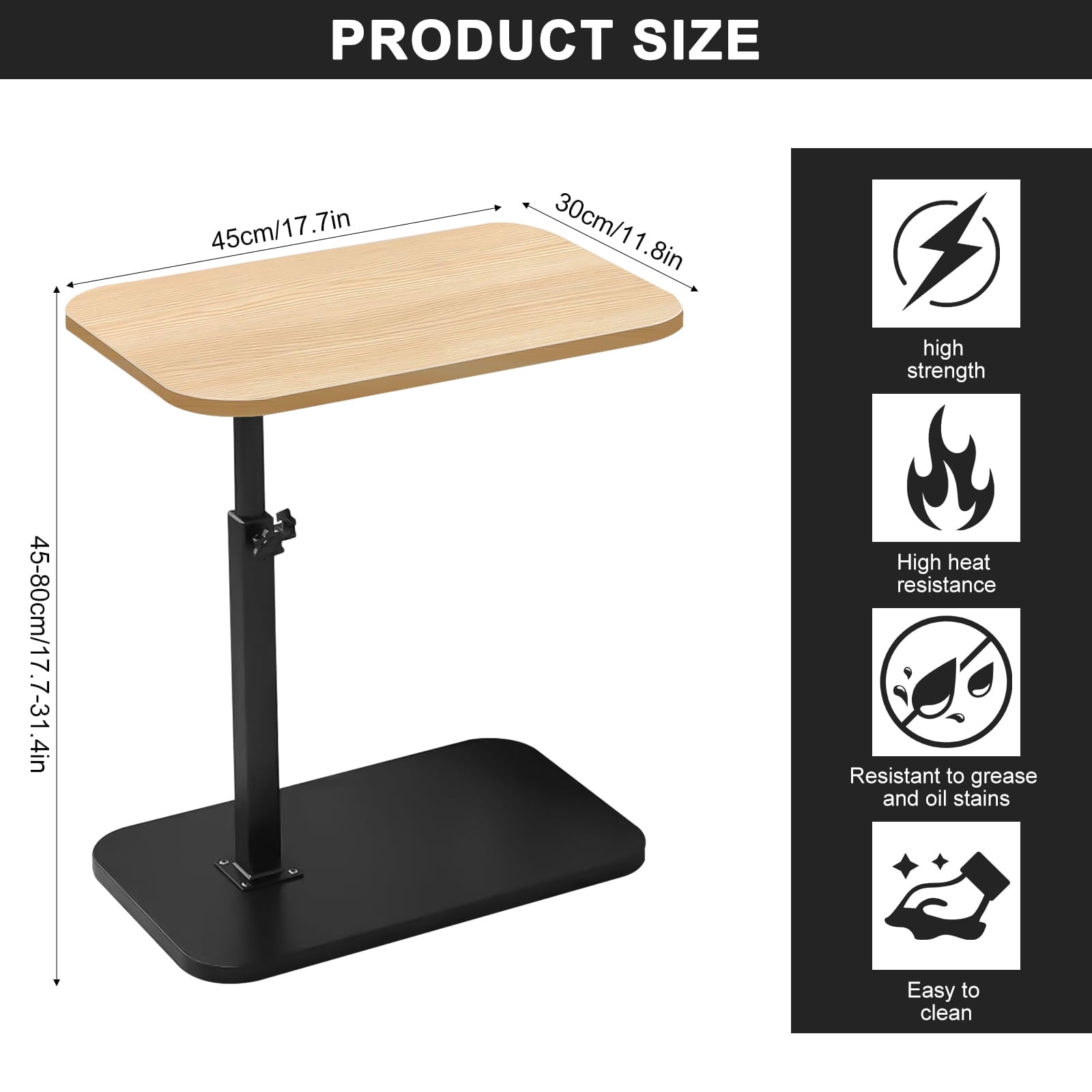 VEGCOO  Adjustable TV Tray Table Side Table Tray, C Table End Table, Bamboo Table, 360°Swive Adjustable Height Tray Table for Bed or Sofa, Living Room, Bedroom  with Phone and Tablet Slots