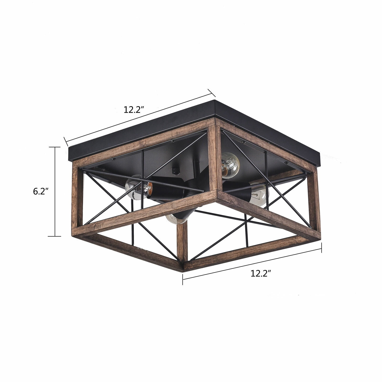 Farmhouse Wood Square Chandelier Ceiling Light Fixture Glass Pendant Light for Kitchen Island 110-120V