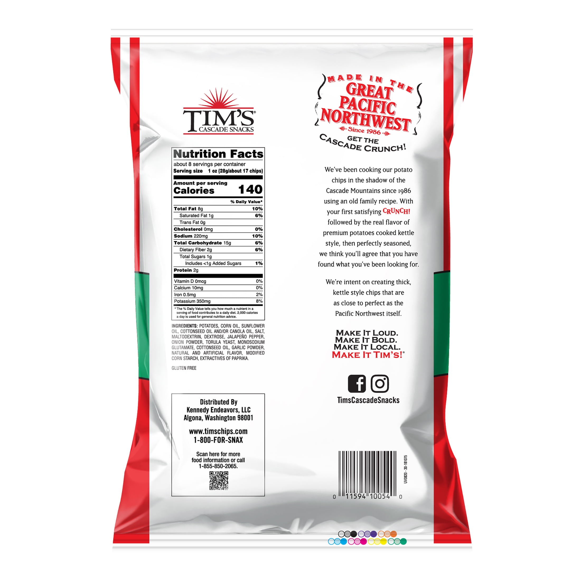(3 pack) Tim's Cascade Snacks Jalapeno Cascade Style Potato Chips, Gluten-Free, 7.5 oz Bag