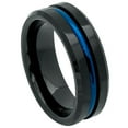 thumbnail image 1 of 8mm High Polished Beveled Edge Black IP Plated Ring with Blue IP Plated Grooved CenterWedding Band Ring For Men Or Ladies, 1 of 7