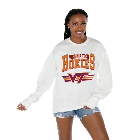 Women's Gameday Couture White Virginia Tech Hokies Oversized Swift Strike Long Sleeve T-Shirt