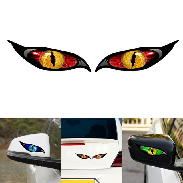 2PCS Car Stickers Evil Eye Zombie Style Sunproof Waterproof Decal for Rearview Mirror 5x2in
