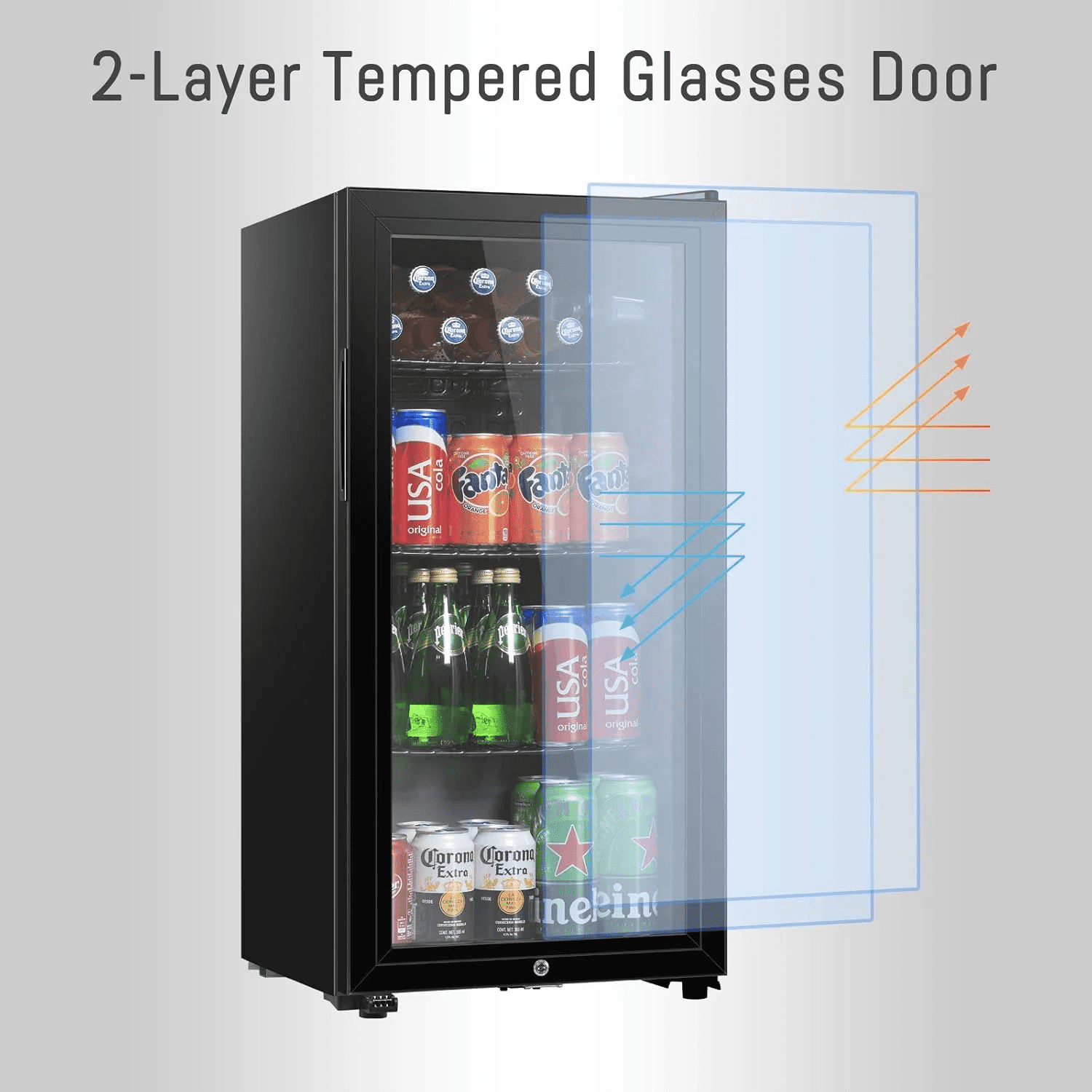 Kcpolre Compact 3.0 Cu.Ft Beverage Refrigerator for 105 Cans - Freestanding Drink Cooler with Adjustable Temperature for Home, Office, Bar