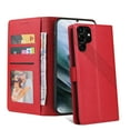thumbnail image 5 of Dteck Case for Samsung Galaxy S22 Ultra,Magnetic Leather Card Pocket Wallet Case Shockproof Rubber Kickstand Cover for Galaxy S22 Ultra 5G,Red, 5 of 10