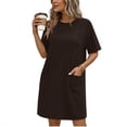 thumbnail image 6 of Summer Womens Plus Size Dress Fashion Casual Solid Short Sleeve Round Neck Bandage Mini Dress with Pockets, 6 of 7