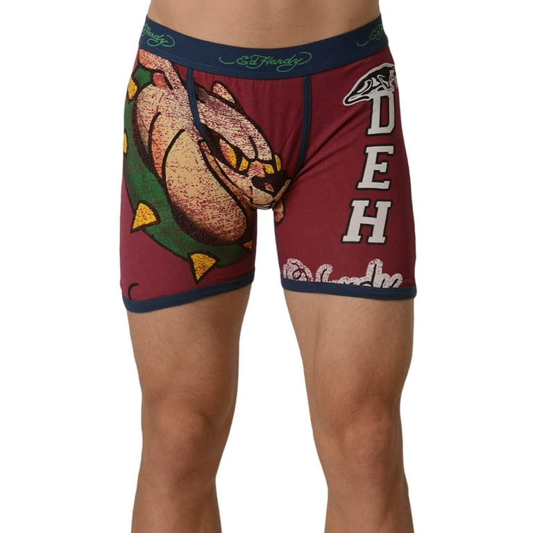 Ed Hardy Men's Bulldog Boxer Brief Underwear (Large (36-38), Bulldog Red)