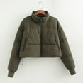 thumbnail image 2 of Women's Cropped Puffer Jacket Stand Collar Short Padded Coat Solid Color Down Coats Winter Long Sleeve Zip Outerwear (Army Green S), 2 of 5