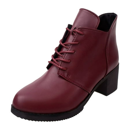 

ZMHEGW Womens Boots Thick High Heeled Ankle Booties Retro Outdoor Lace Up Ankle Booties Boots Shoes