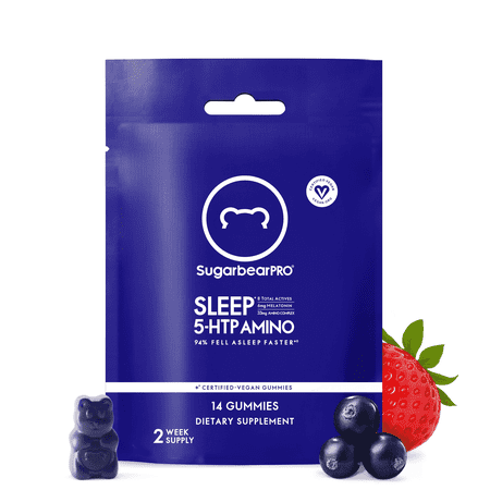 SugarbearPRO® Sleep Gummies with 5-HTP & Amino Acids, Vegan Sleep Support Vitamin Supplement, Berry Flavor, 14 Count (2 Week Supply)