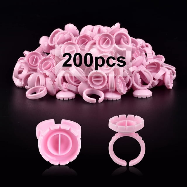 Anneaux de Colle Anneaux de Colle INFILILA pour Extensions de Cils 200PCS Anneaux de Colle de Cils Anneaux Jetables pour les Cils Fournitures d'Extension de Cils pour l'Extension de Cils Porte-Colle Porte-Anneau de Fanage