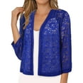 thumbnail image 2 of Women's Cardigan Solid Color Lace Knitted Cardigan With A V Neck And Three Quarter Sleeves For Ladies,Blue Women's Cardigan L, 2 of 5