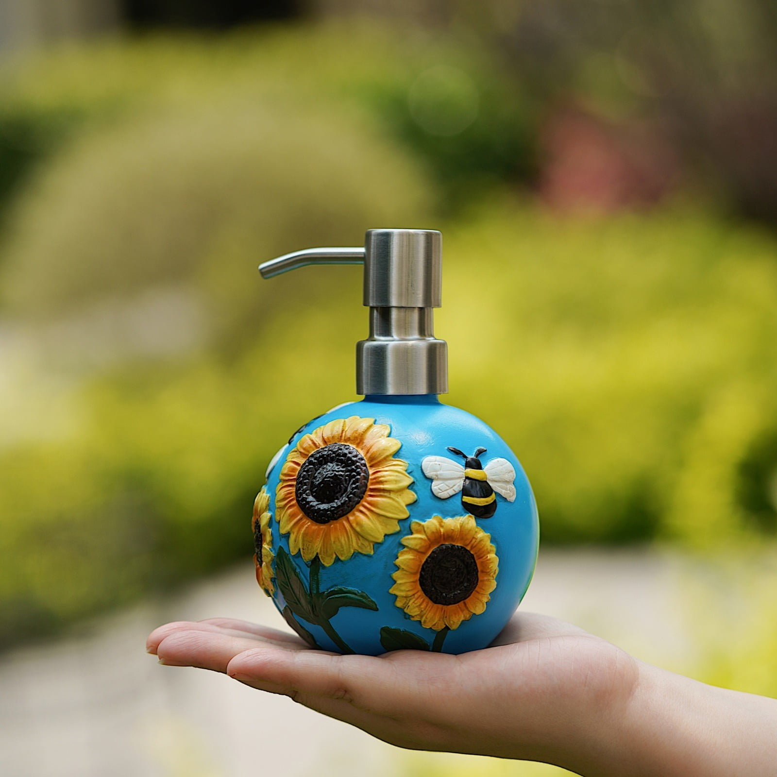 WiMiFar Soft Touch Resin Sunflower Nautical Sunflower 12 oz Free Standing Soap & Lotion Dispenser