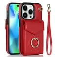 thumbnail image 1 of Nalacover Wallet Case for iPhone 13 Pro, Back Card Slots/Bag Magnetic Button Ring Holder Stand Cover with RFID Blocking Wrist Hand Strap Luxury PU Leather Anti-Shocks Protective Case,Red, 1 of 9