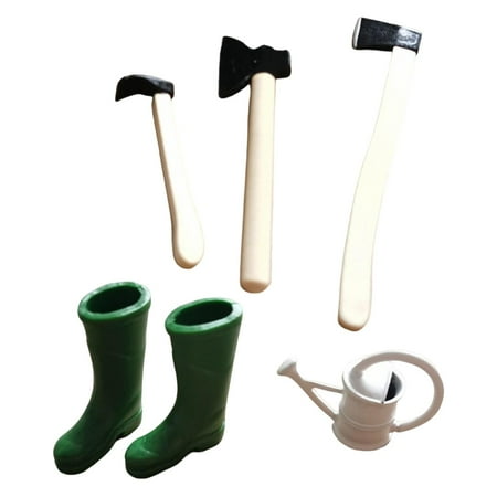

5 Pcs Wooden Handle Garden Tool Mini Rain Boots Waiting 1:12 Doll House Creative Toy Decoration DIY Scene Accessories