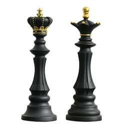 Aoguaro Escultura Decorativa De Ajedrez - Piezas Rey Y Reina De Resina Dorada, Adorno Retro Para Estantería Aoguaro Escultura Decorativa De Ajedrez - Piezas Rey Y Reina De Resina Dorada, Adorno Retro Para Estantería