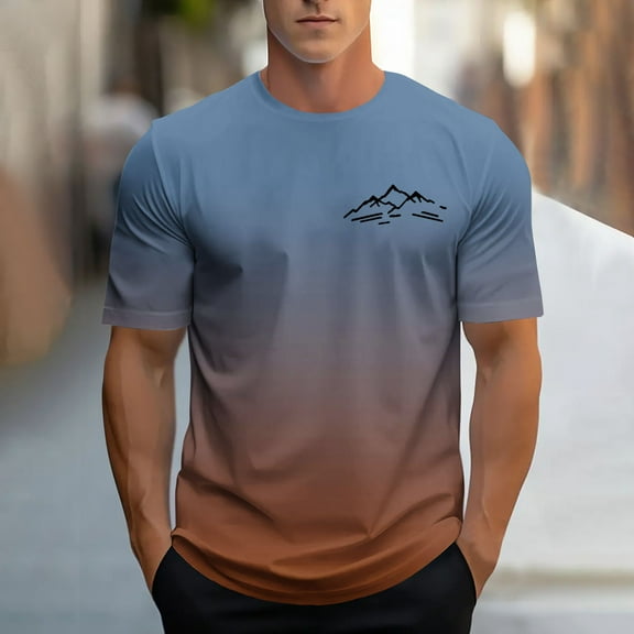 Elvqul T-Shirts for Men Casual Wrinkle-Resistant Pullover Workout Short Sleeve Gradient Print Travel Mens Shirts Fitness