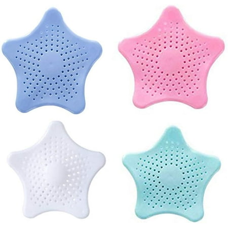 

4PCS Star Shaped Shower Drain Hair Catcher Sink Filter Drain Stoppers Garbage Disposal Strainer Kitchen Sink Drain Catcher Plug Drain Cover(4 Colors) (A)