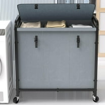 Laundry Sorter 3 Section, 60 Gal (230L) Laundry Hamper Cart with Rolling Lockable Wheels and Sturdy Metal Handle, Rolling Clothes Hamper with Removable Bag for Laundry Room and Bedroom - - Gray