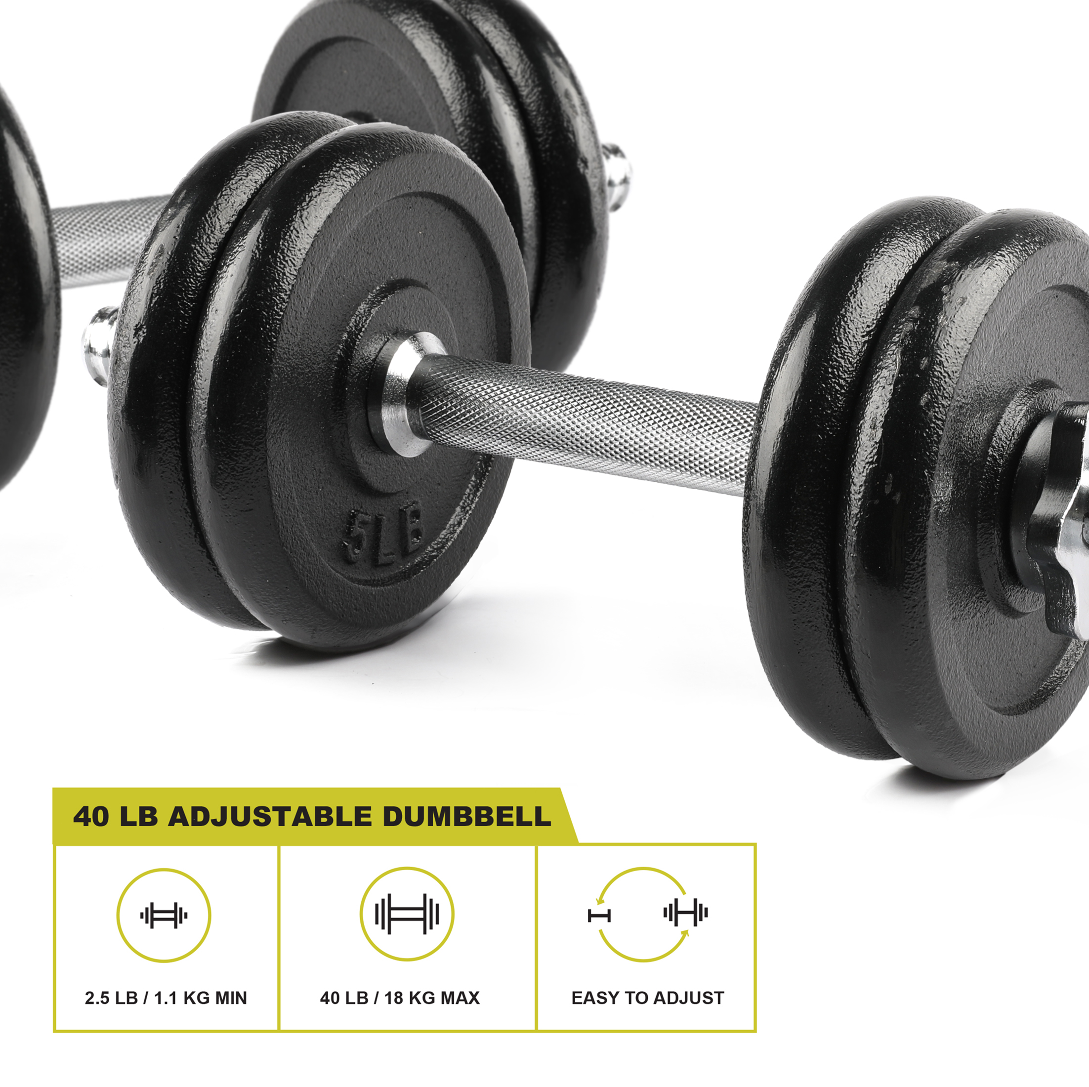 PRCTZ 40lb Adjustable Cast Iron Dumbbell Set photo 3