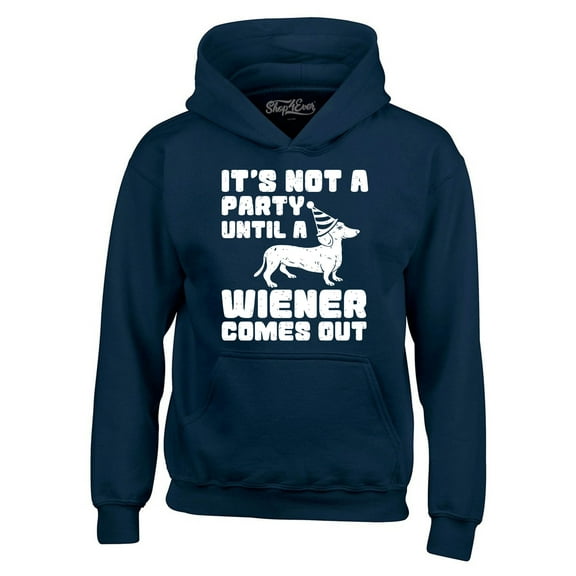 Shop4Ever Men's It's Not a Party Until The Wiener Comes Out Funny Dachshund Hooded Sweatshirt Hoodie Medium Navy